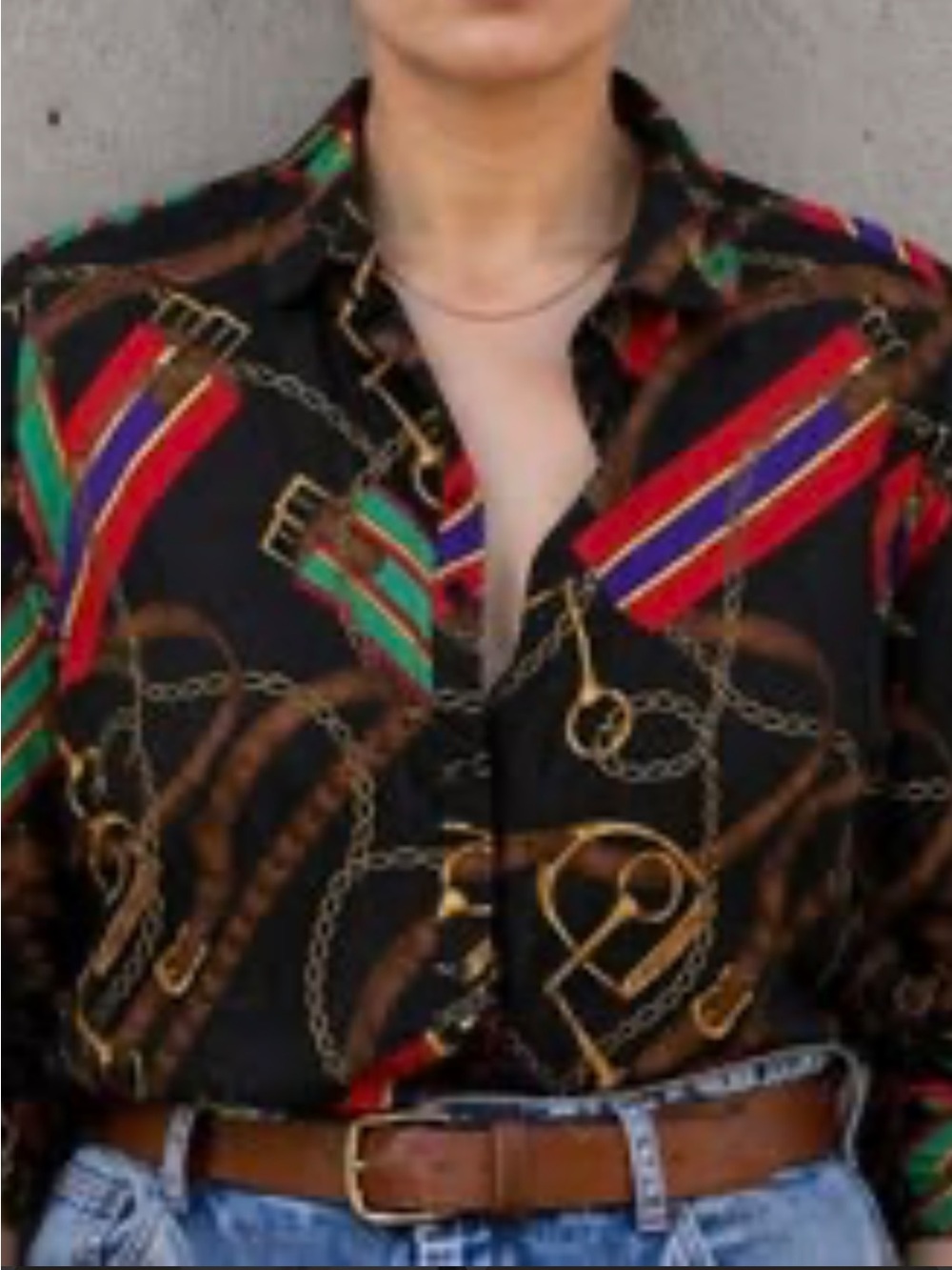 Lauren Ralph Lauren Black Chain & Strap Print Button-Down Shirt